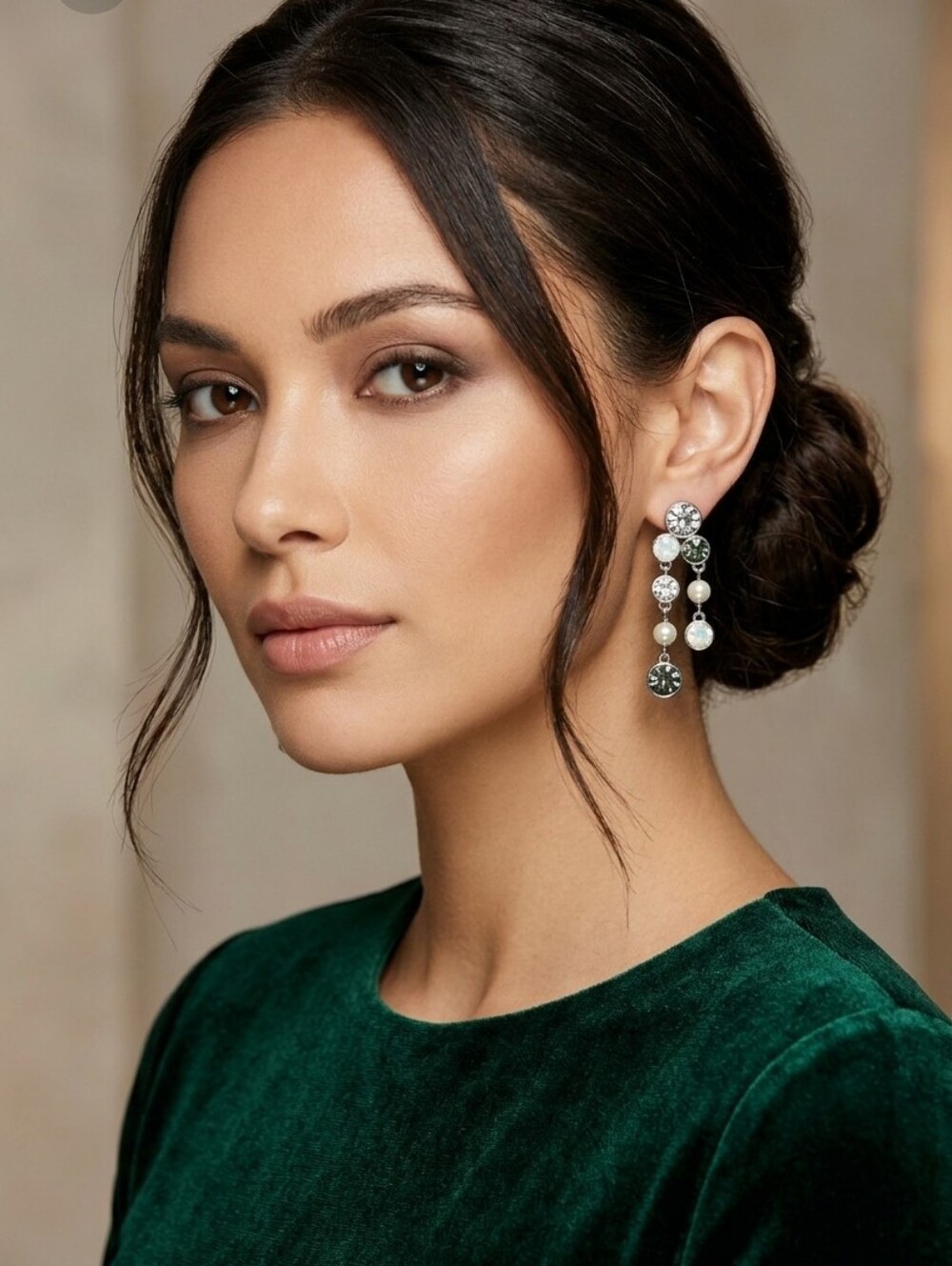 Givenchy crystal fuax opal pearl drop earrings slivertone stud earrings - Picture 4 of 16